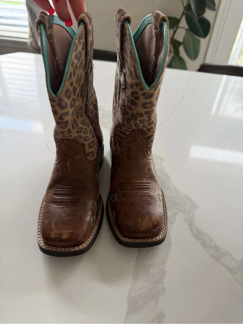 Ariat Crossroads Boots Youth 10 Brown Leopard Leather Square Toe 10017311